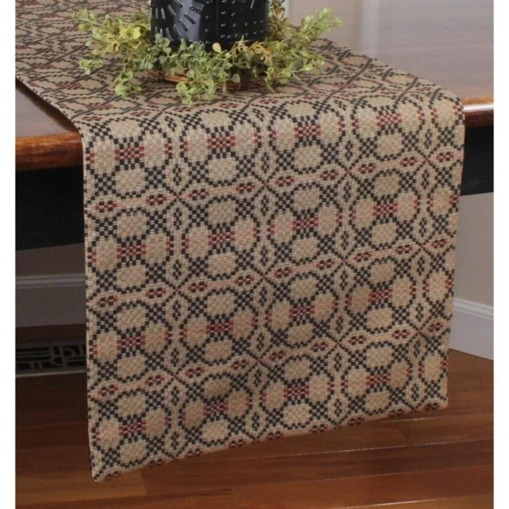 Primitive Colonial Farmhouse Kendall Jacquard Black Table Runner 14